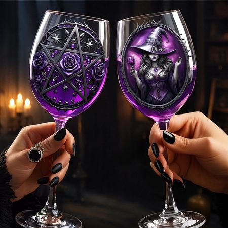 Custom Stemmed Wine Glass - Personalized Best Friend Birthday Gifts For Women, Besties, Sisters, BFF - Witch Vibes Only This Halloween